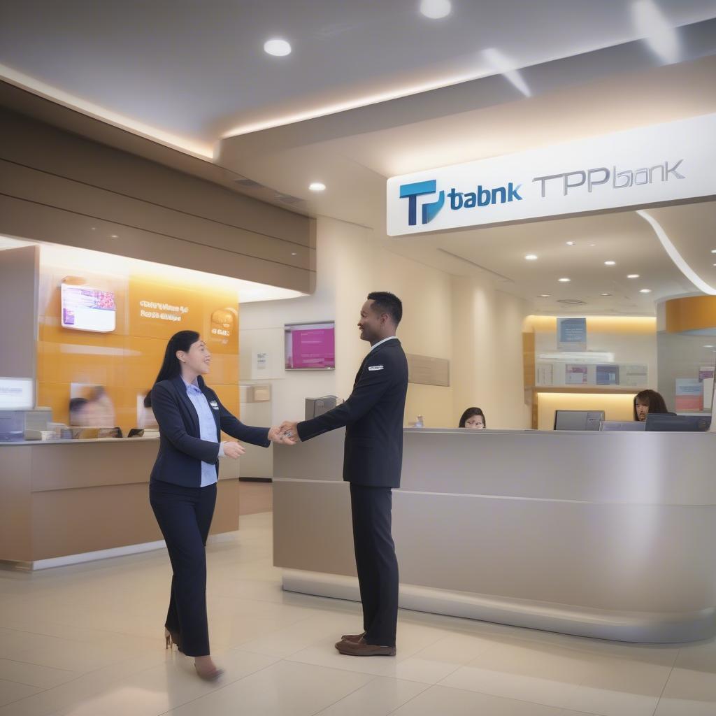 Giờ làm việc của Ngân hàng TPBank: Hình ảnh minh họa nhân viên TPBank đang hỗ trợ khách hàng.