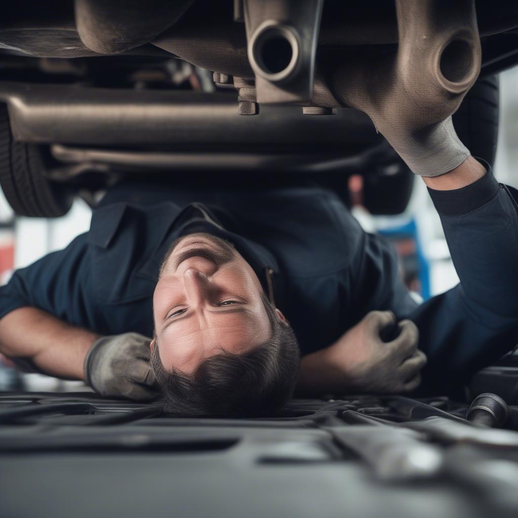 Car mechanic working under a vehicle