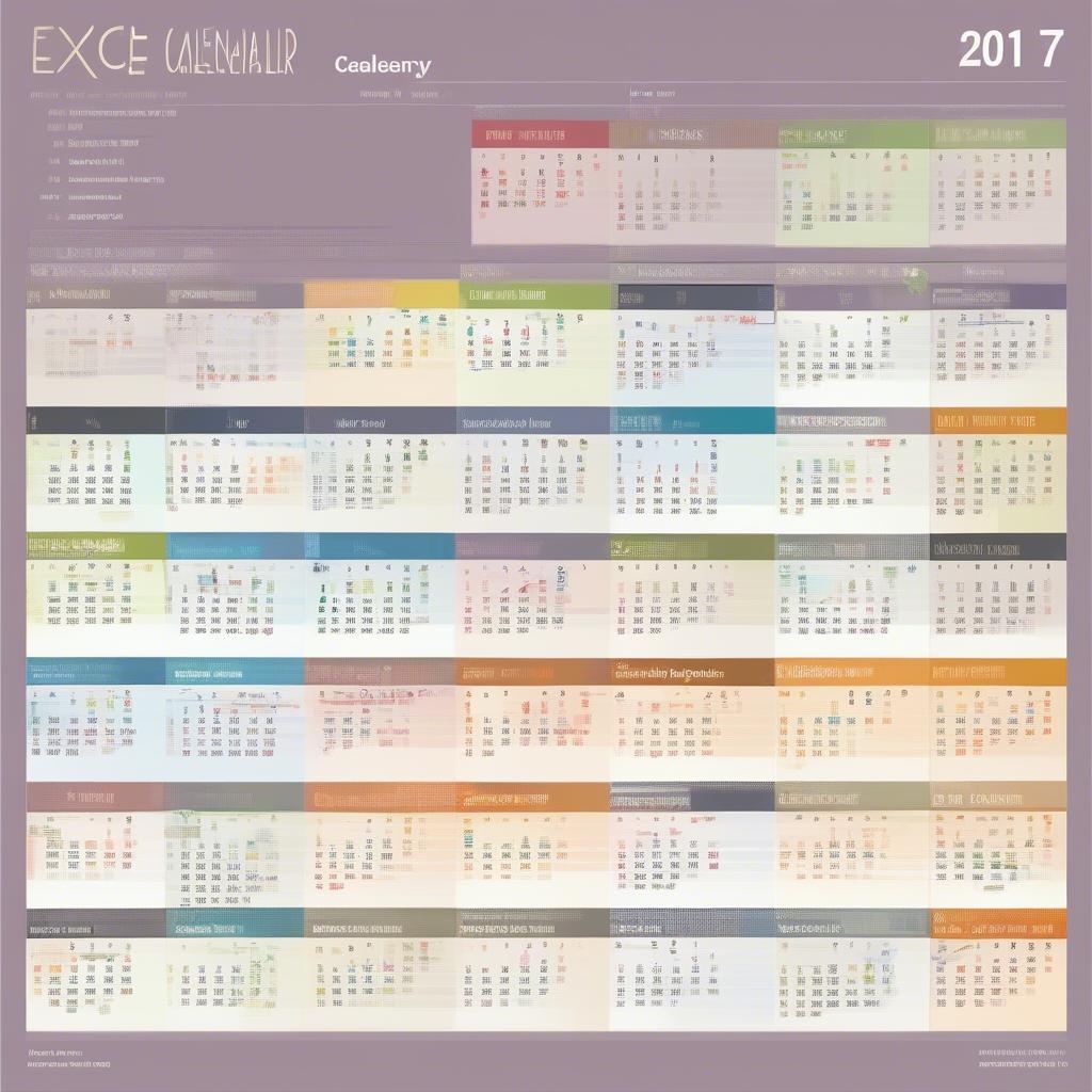 Mẫu lịch Excel 2017 miễn phí