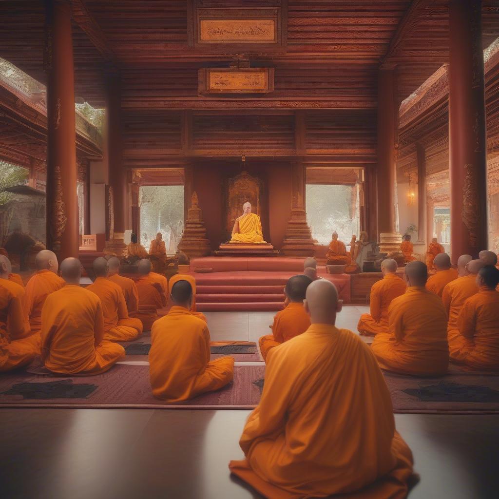 Listening to Dharma at a temple