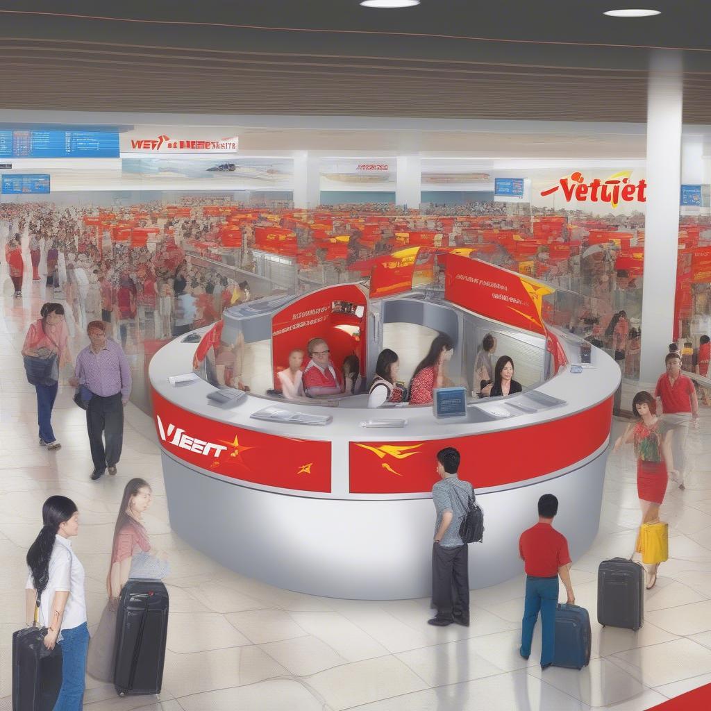 Hành khách làm thủ tục tại quầy Vietjet