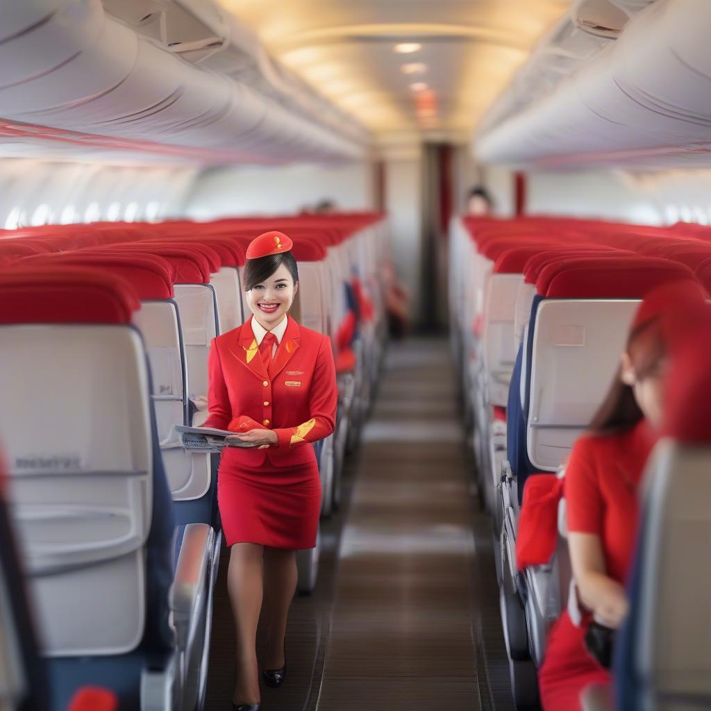 Tiếp viên hàng không Vietjet phục vụ hành khách