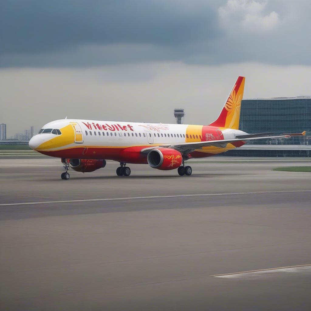 Máy bay Vietjet hạ cánh tại sân bay Suvarnabhumi