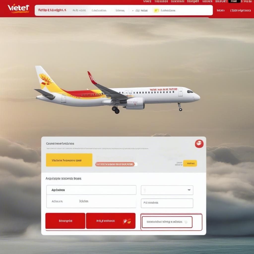 Giao diện đặt vé trên website Vietjet Air